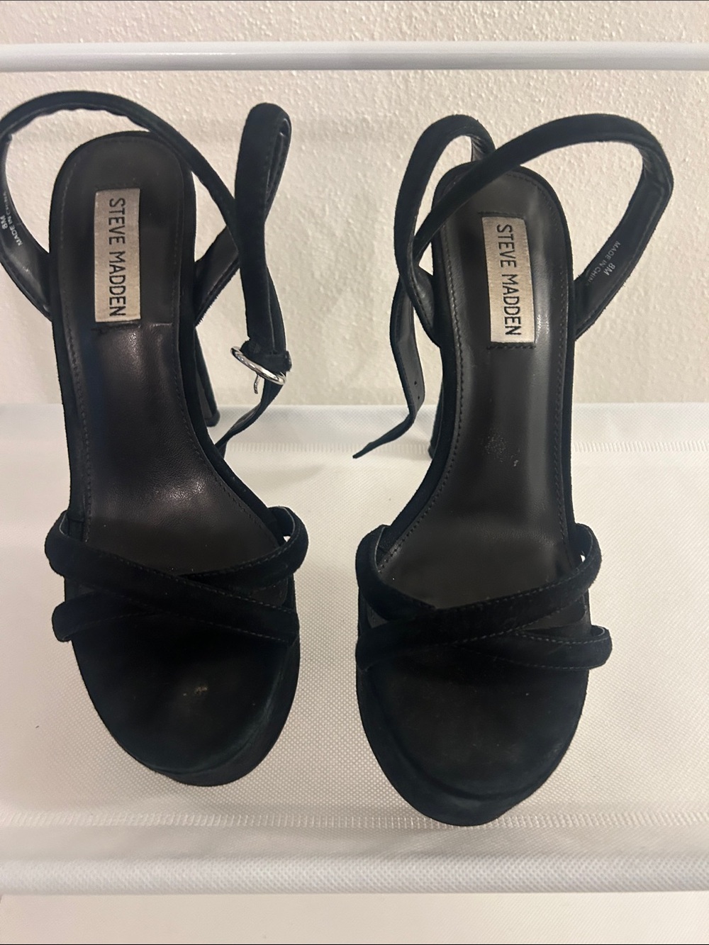 Steve Madden Black Strappy Ankle-Tie High Heels